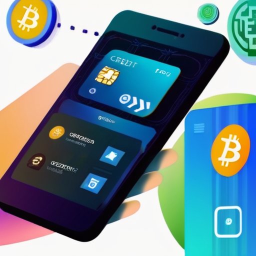 Цифровой кошелек на смартфоне с иконками электронных платежей и элементами безопасности.