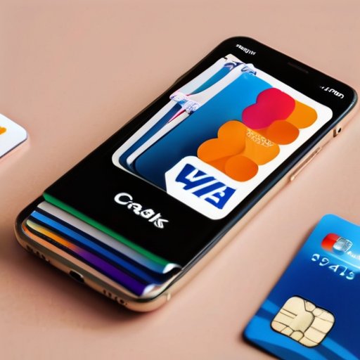Современный смартфон с интерфейсом Apple Pay и кредитными картами, символизирующими кэшбэк, на фоне корзины для покупок и цифровых валют.