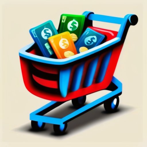 Яркая тележка для покупок, полная продуктов, с символом кэшбэка и изображениями способов оплаты.