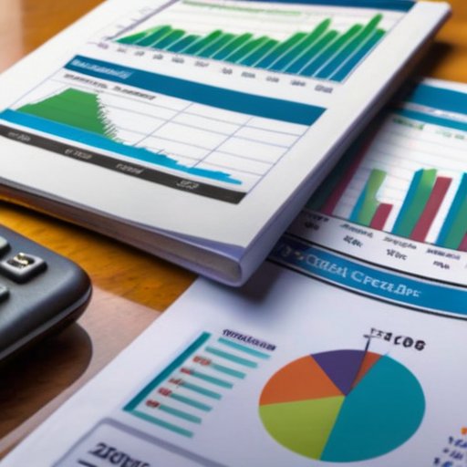 Офисный стол с открытой книгой учета кредитной истории, графиками и финансовыми документами, символизирующий важность кредитной истории для бизнеса.