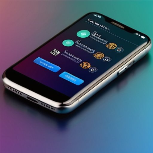 Современный смартфон с интерфейсом мобильного банка, показывающий варианты платежей и элементы безопасности.